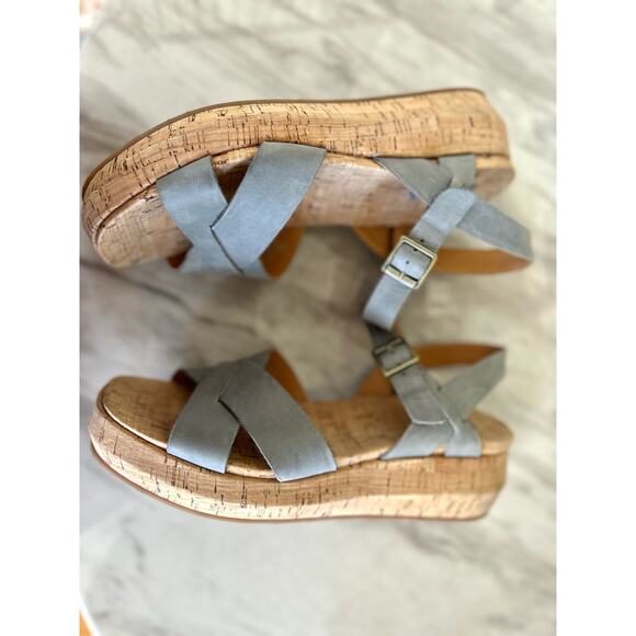 Korks Kalie Light Blue Leather Strappy Cork Platform Sandal - Picture 6 of 11